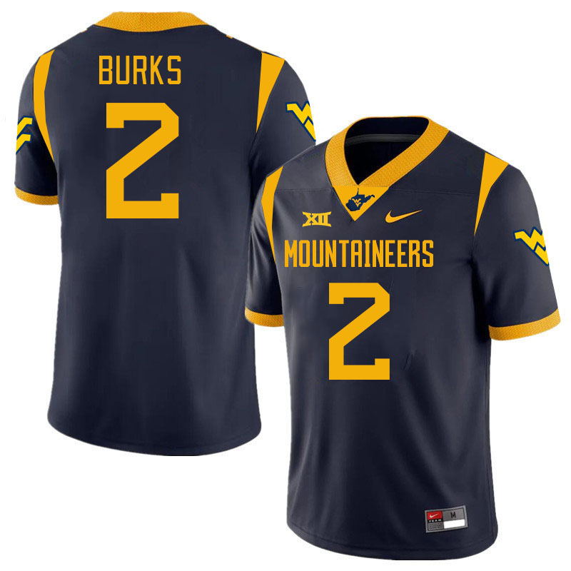 Men #2 Aubrey Burks West Virginia Mountaineers College 2024 New Uniforms Football Jerseys Stitched S